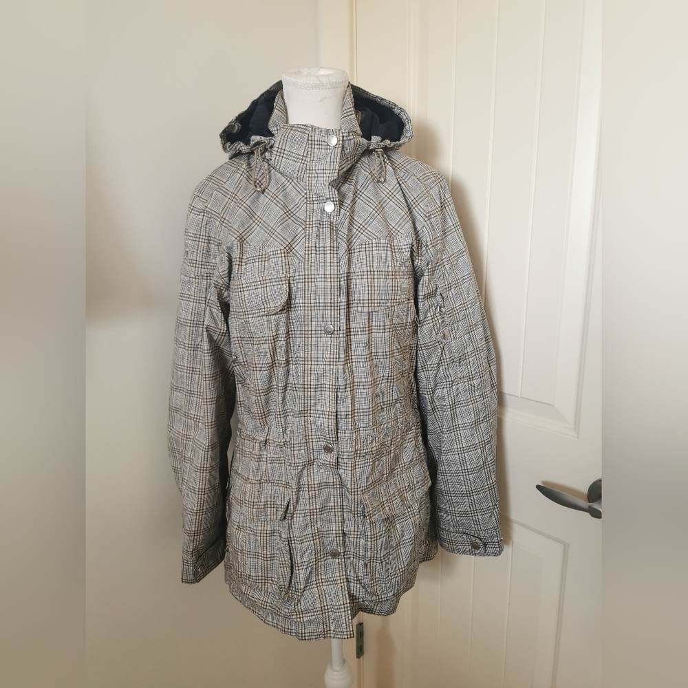 Ariat grey plaid hooded wind rain jacket equestrian riding coat casual
